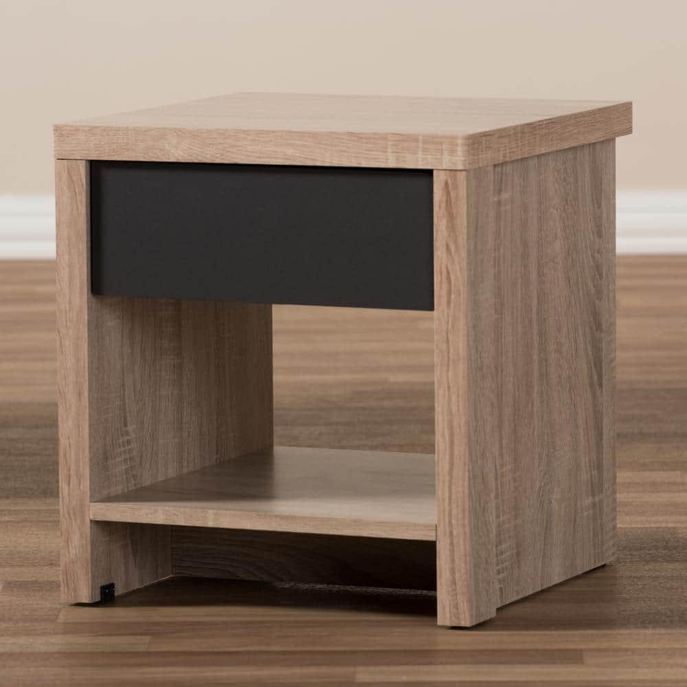 Baxton Studio Jamie Modern and Contemporary Two-Tone Wood 1-Drawer 1-Shelf Nightstand - Brown : Bedside Table with Storage