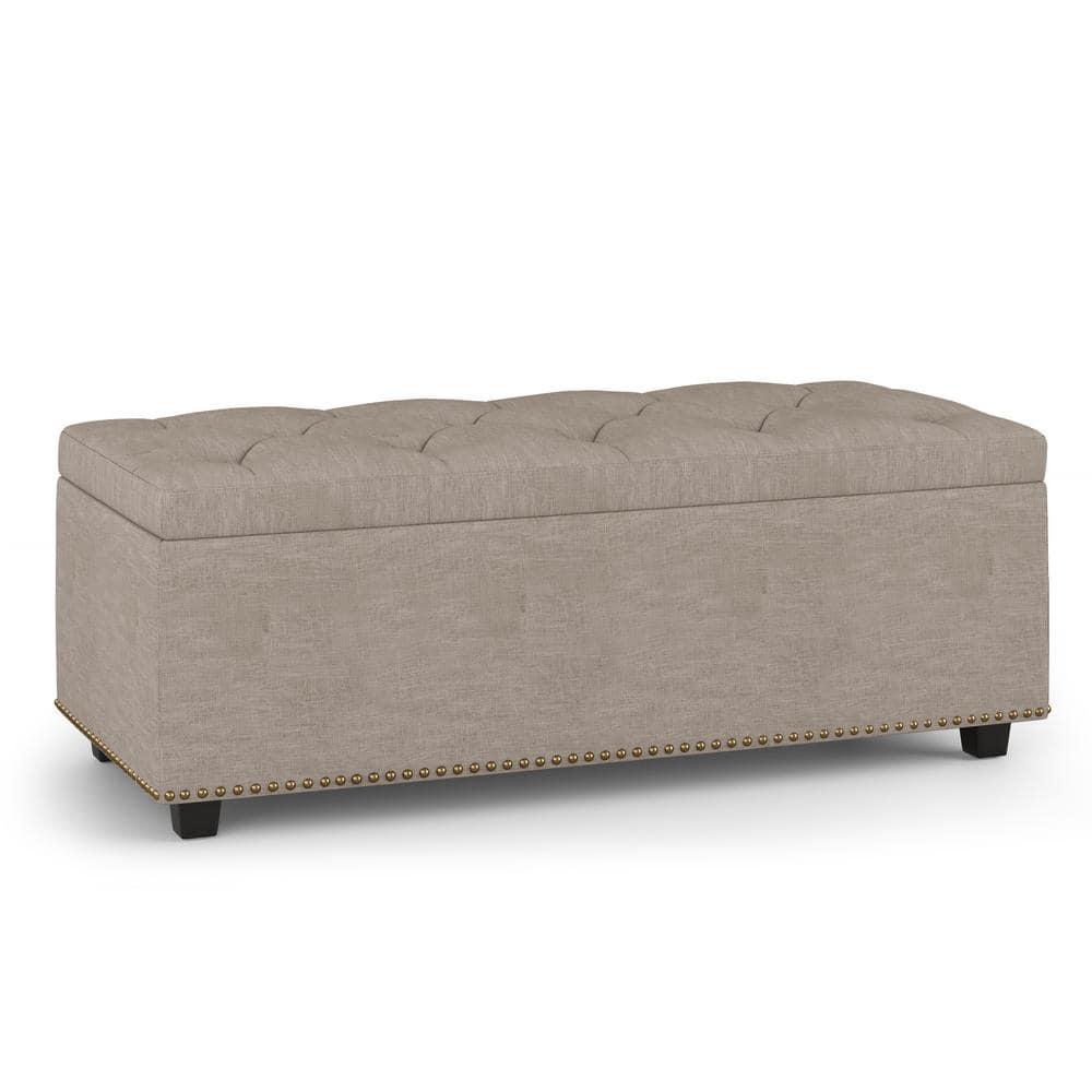 Simpli Home Hamilton 44"W Upholstered Lift-Top Storage Ottoman with Nailhead Trim and Tufted Detailing