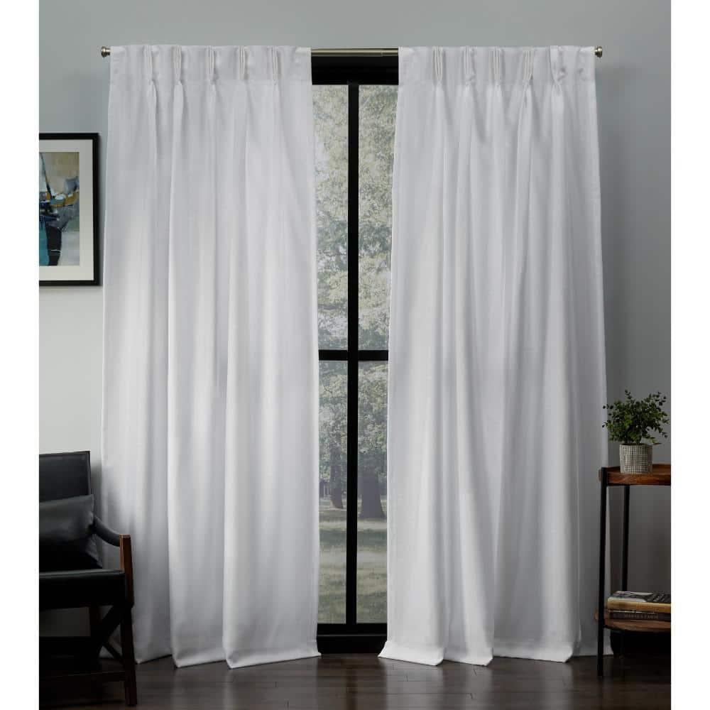 Set of 2 (96"x54") Loha Linen Pinch Pleat Window Curtain Panel White - Exclusive Home: Modern Light Filtering Drapes