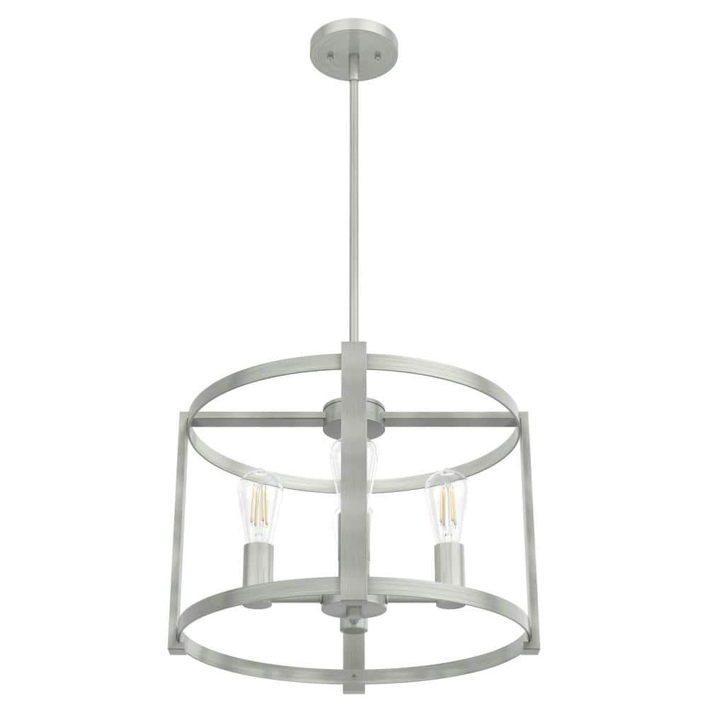 Hunter - Astwood 4-light Brushed Nickel, Medium Size Chandelier, Dimmable, Caged Style, Drum Shaped, for Bedrooms, Kitchens, Dining, Living Rooms - 19134