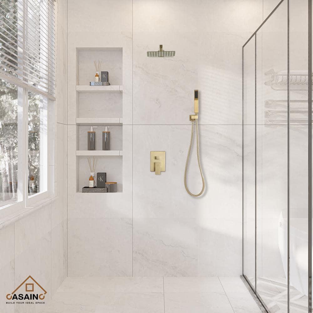 CASAINC 10'' Wall Mounted Shower System with Handheld Sprayer, Brushed Gold