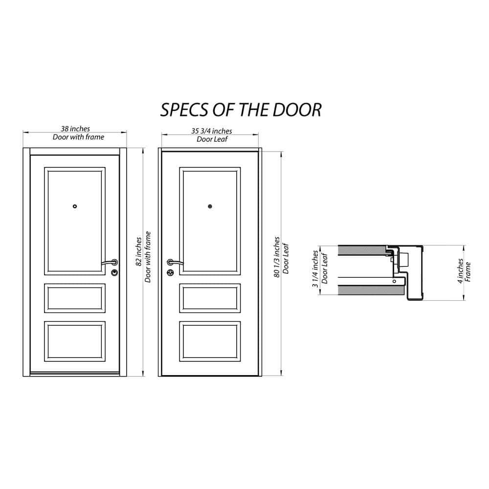 VDOMDOORS Front Exterior Prehung Steel Door 36 x 80 inches Right-Hand/Deux 1705 White Enamel/Horizontal Lines Single Modern Painted