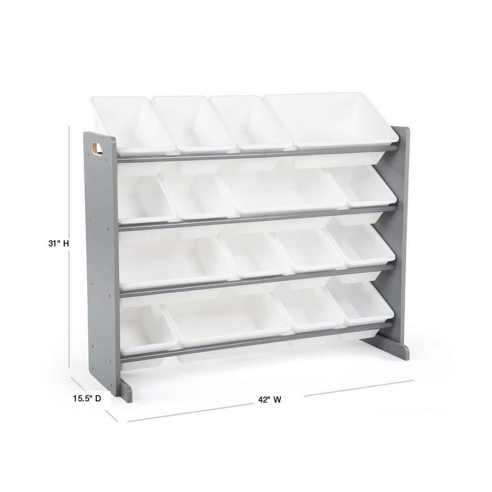 Humble Crew Inspire Supersized Toy Storage Organizer with 16 Plastic Storage Bins, Grey/White