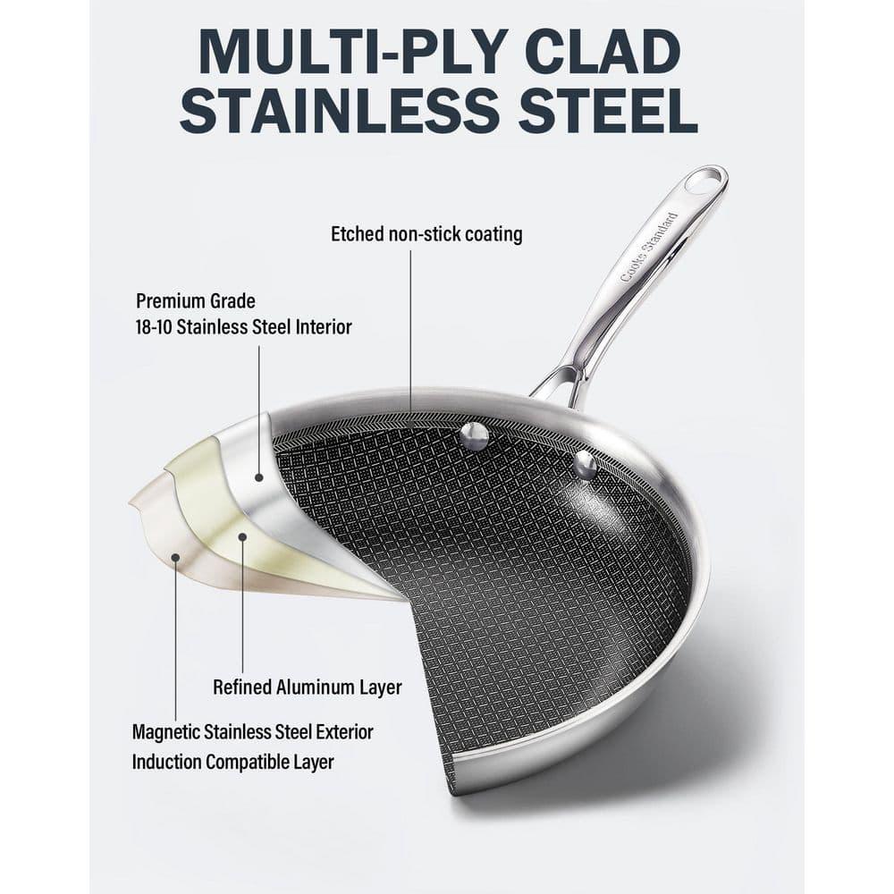 Cooks Standard Hybrid Nonstick Frying Pan, 12-Inch Skillet, Multi-Ply Clad Stainless Steel Fry Pan with Tempered Glass Lids, Oven Safe, Compatible with All Stovetops