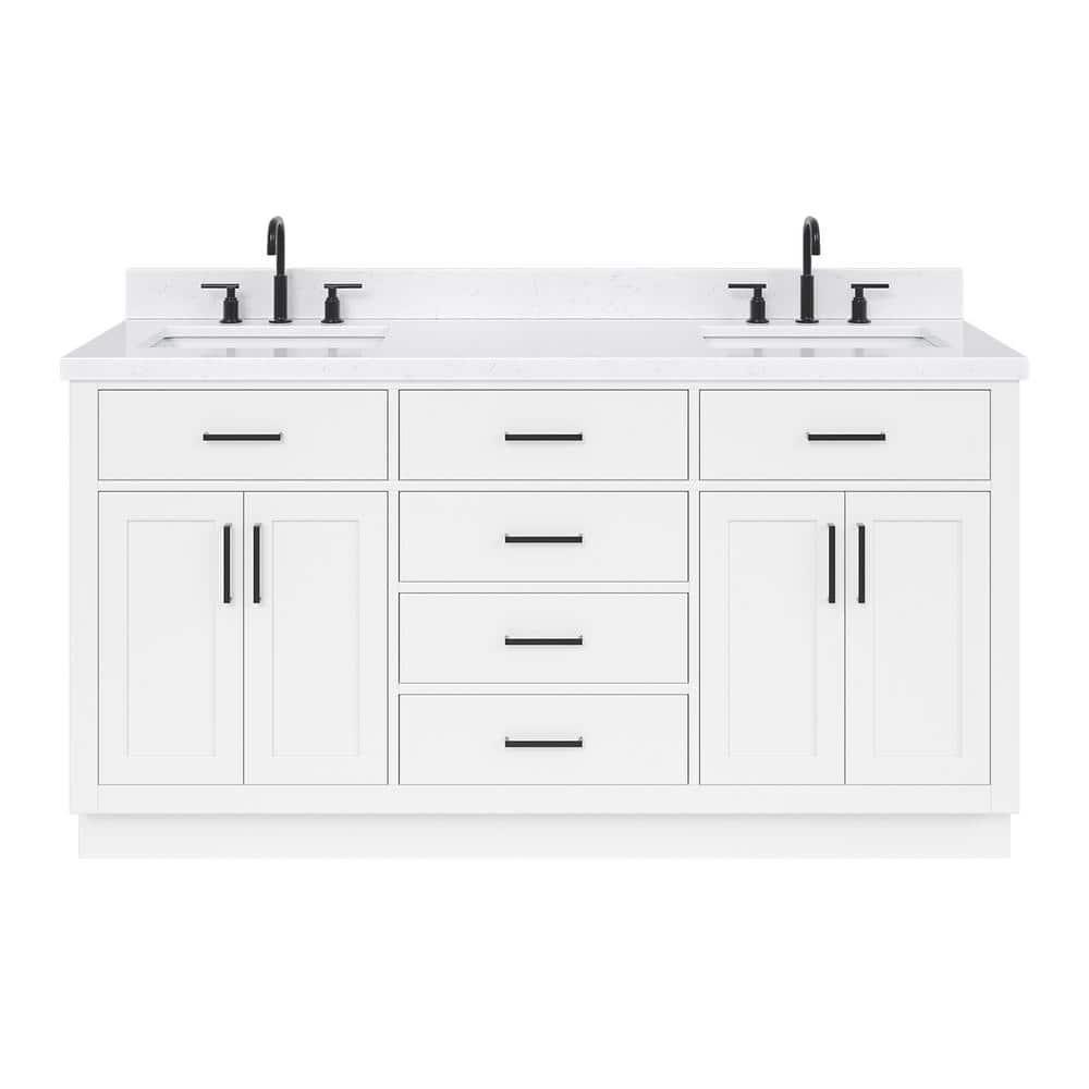 Wildon Home® Tidworth 66'' Solid Wood Double Bathroom Vanity with 1.5'' Carrara Quartz Top, Rectangular Sinks