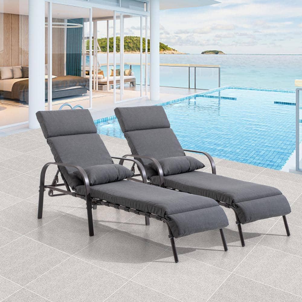 Crestlive Products Dark Gray  Adjustable Steel Chaise Lounge Chairs Set of 2