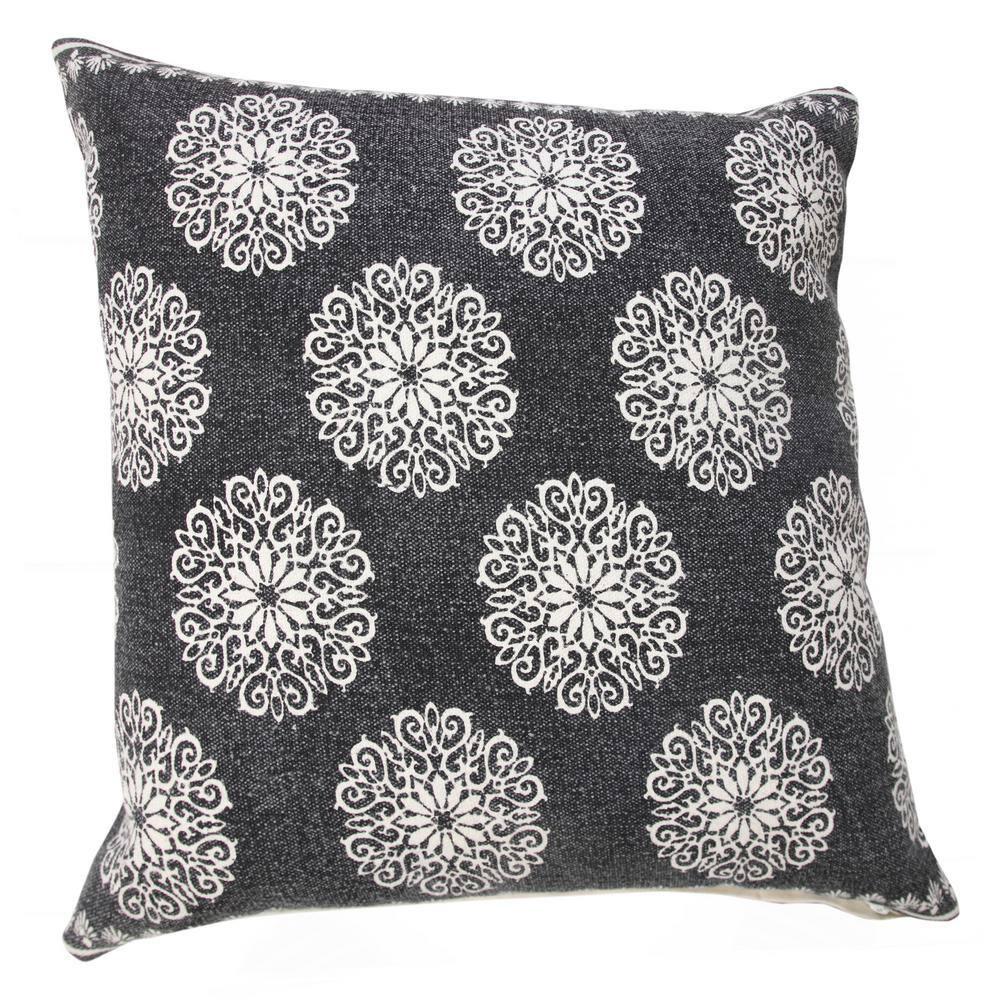 Ox Bay 20" x 20" Traditional, Bohemian, Vintage, Cottage Black, White, Multi-color Floral Cotton Throw Pillow , Zip Closure