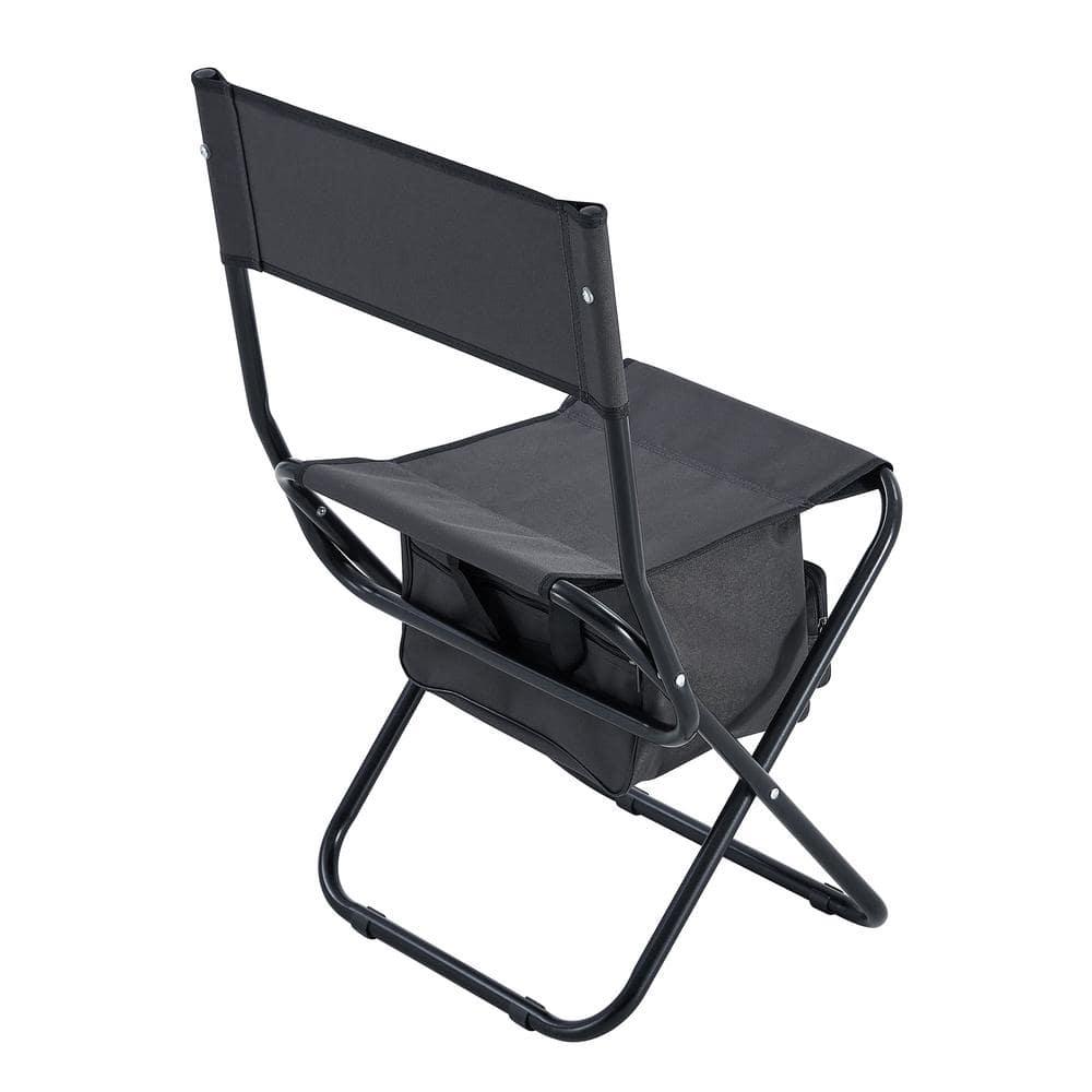 Gray Portable Steel Folding Camping Chair with Storage Bag