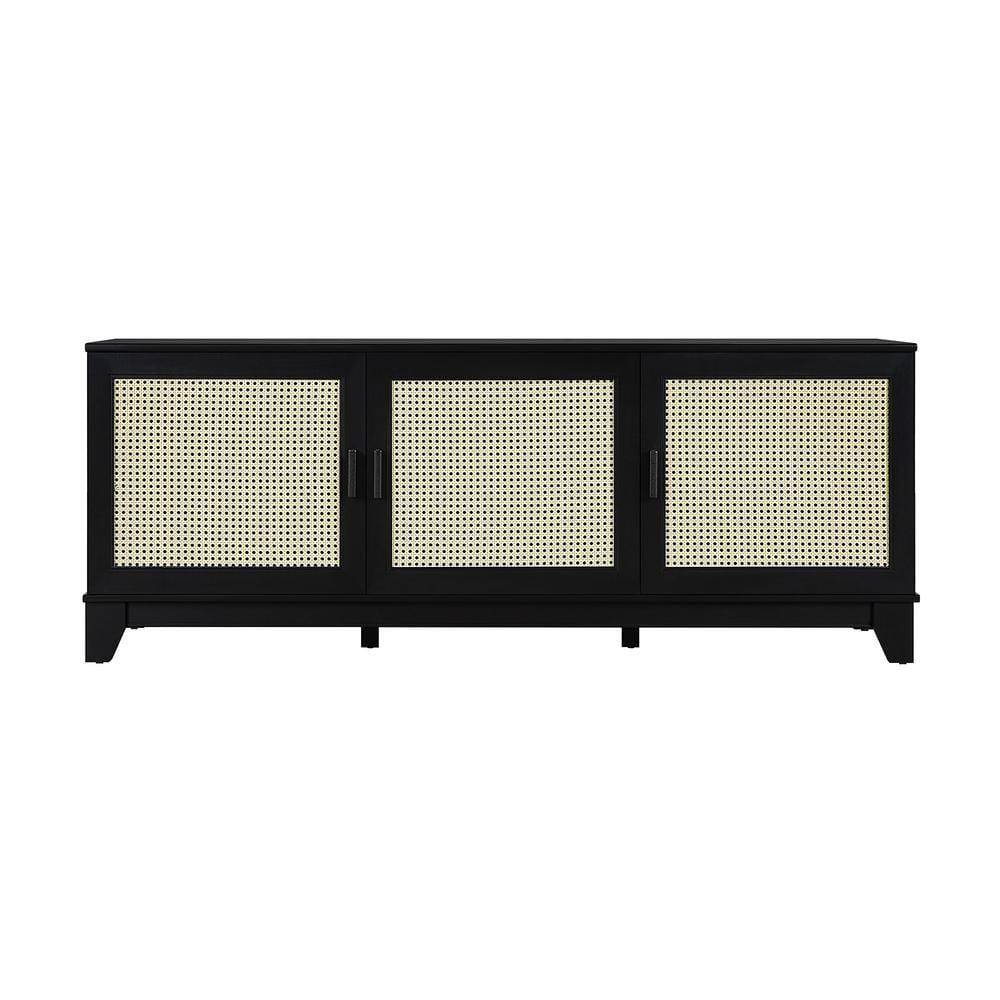 Sheridan Modern 6 Shelf Cane TV Stand for TVs up to 55" Black - Manhattan Comfort