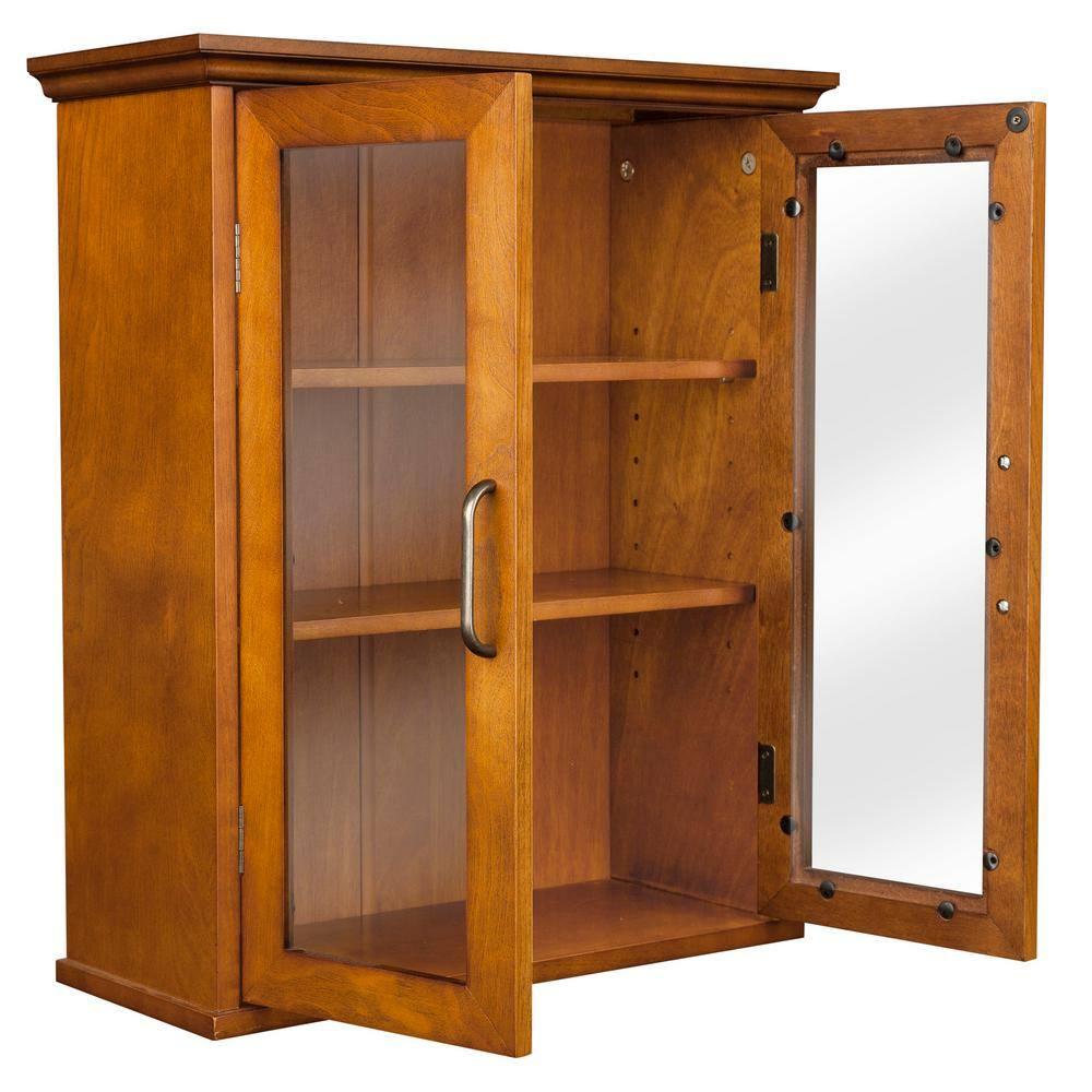 Oil Oak Two-Door Wall Cabinet with Adjustable Shelves