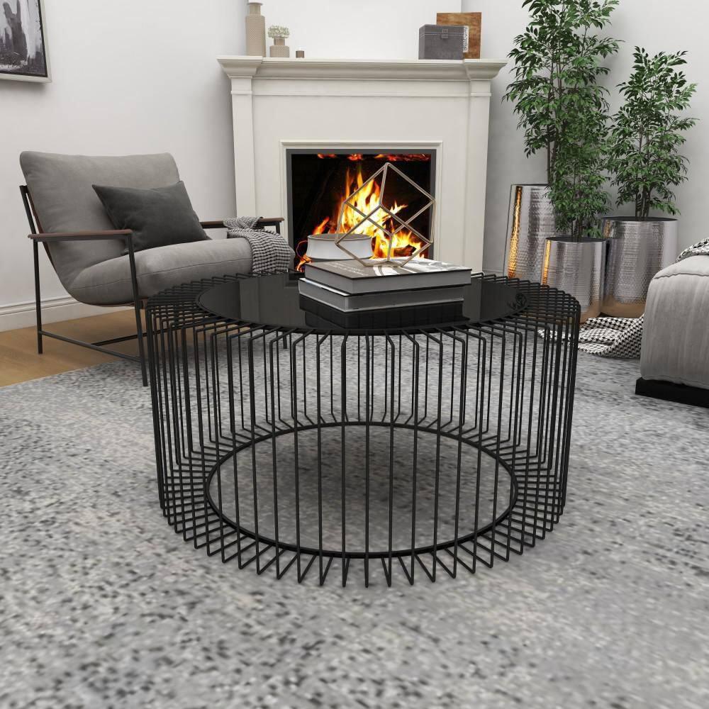 Contemporary Metal Coffee Table Black - Olivia & May: Modern Glass Top, No Assembly Required
