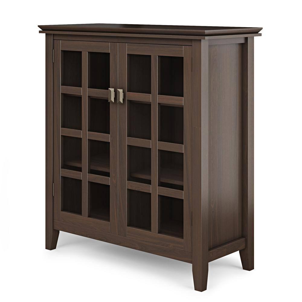 Simpli Home Artisan 38"W Solid Wood 4-Shelf Medium Storage Cabinet with Glass Doors and Adjustable Shelves