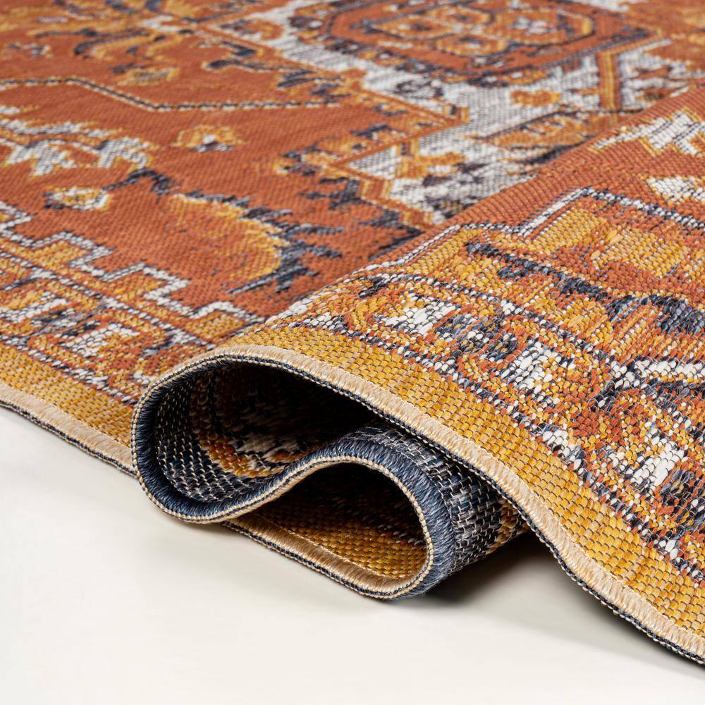 JONATHAN Y Bijan Traditional Vintage Medallion Reversible Machine-Washable Terra/Blue/Cream 3 ft. x 5 ft. Indoor/Outdoor Area Rug