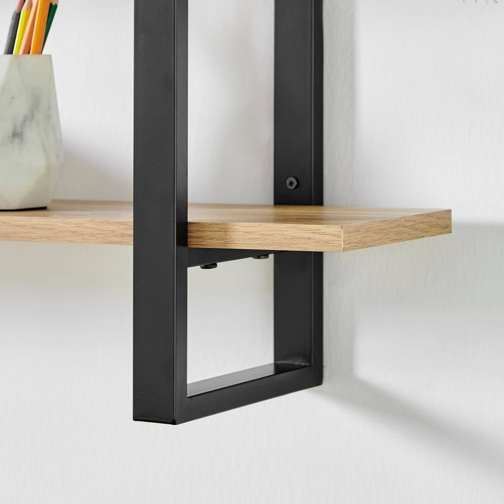 Danya B. 35.5" x 31.5" Rio 3 Tier Floating Bracket Wall Shelf Chestnut: Mid-Century Modern MDF & Iron Storage