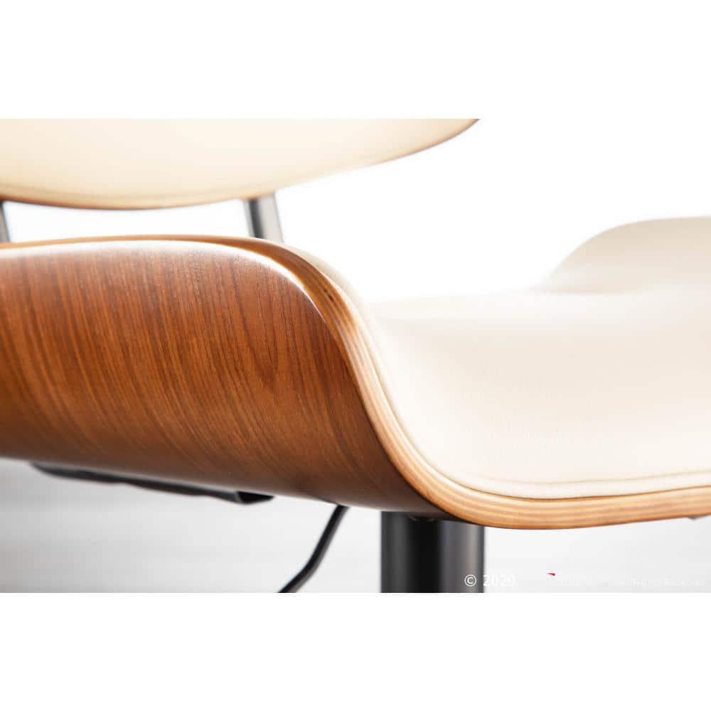 Lombardi Mid-Century Modern Adjustable Barstool in Walnut with Cream Faux Leather by LumiSource
