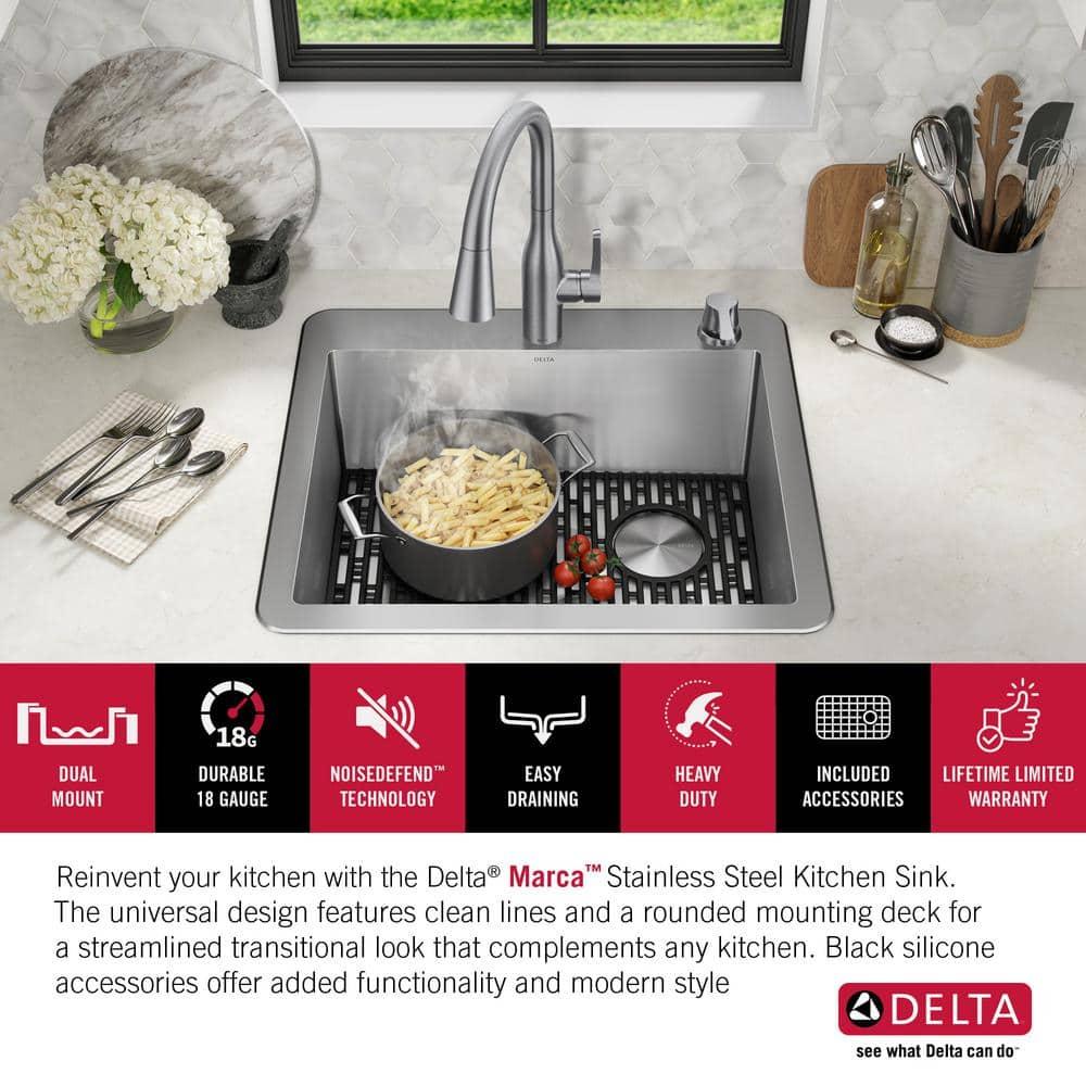 Delta Marca™ Drop-In Undermount Stainless Steel Single Bowl Kitchen Sink with Accessories
