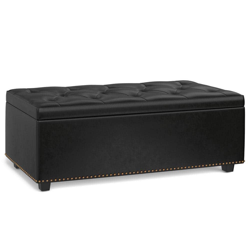 Simpli Home Hamilton 44"W Upholstered Lift-Top Storage Ottoman with Nailhead Trim and Tufted Detailing