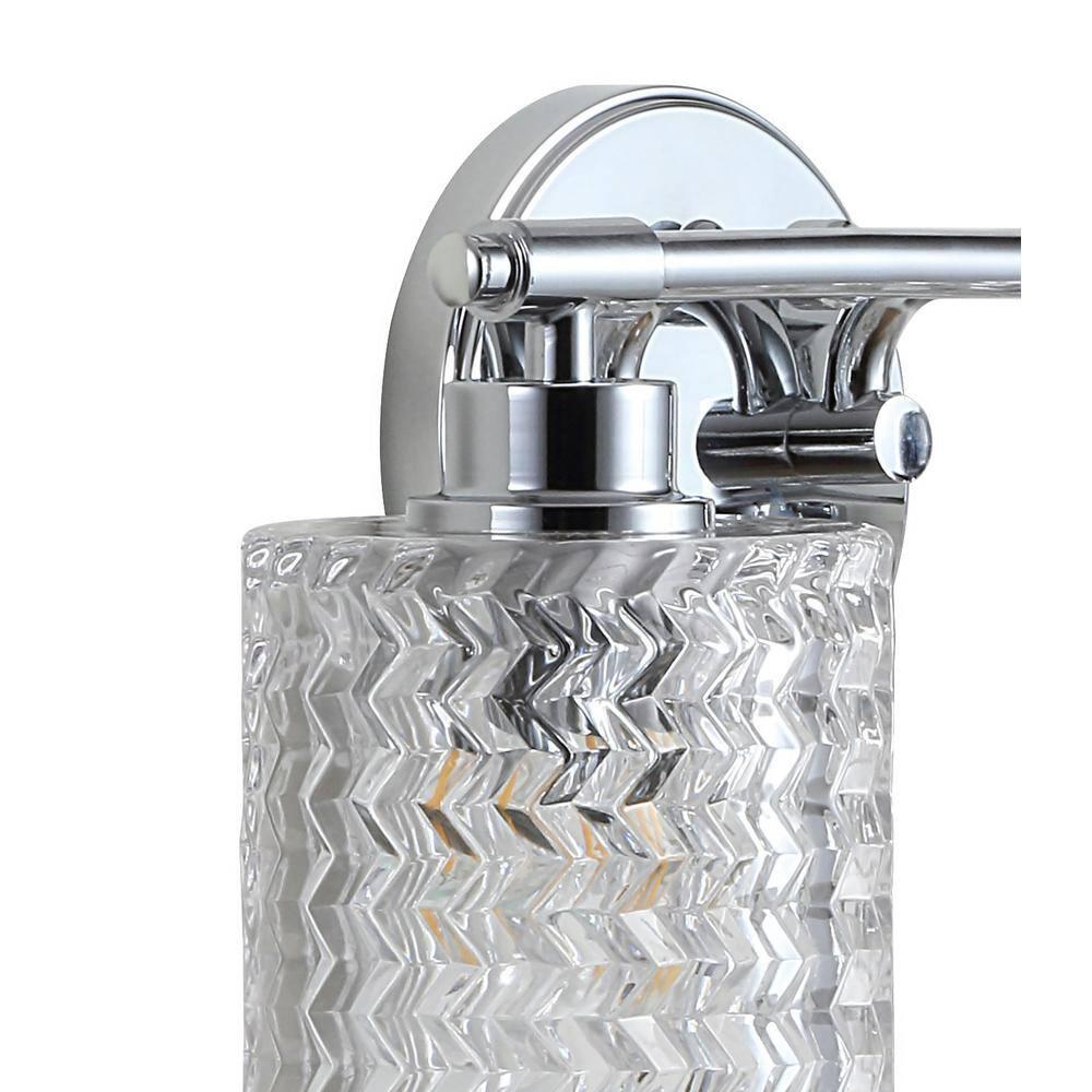 Spaulding Vintage 13" 2-Light Iron/Chevron Pattern Glass Farmhouse Cottage LED Vanity Light, Chrome