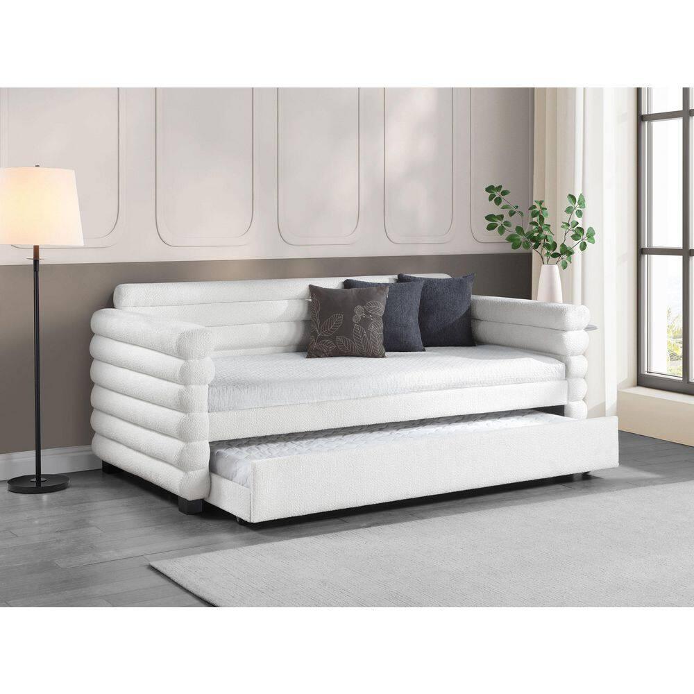 Coaster Patricia Boucle Fabric Upholstered Twin Day Bed with Trundle White