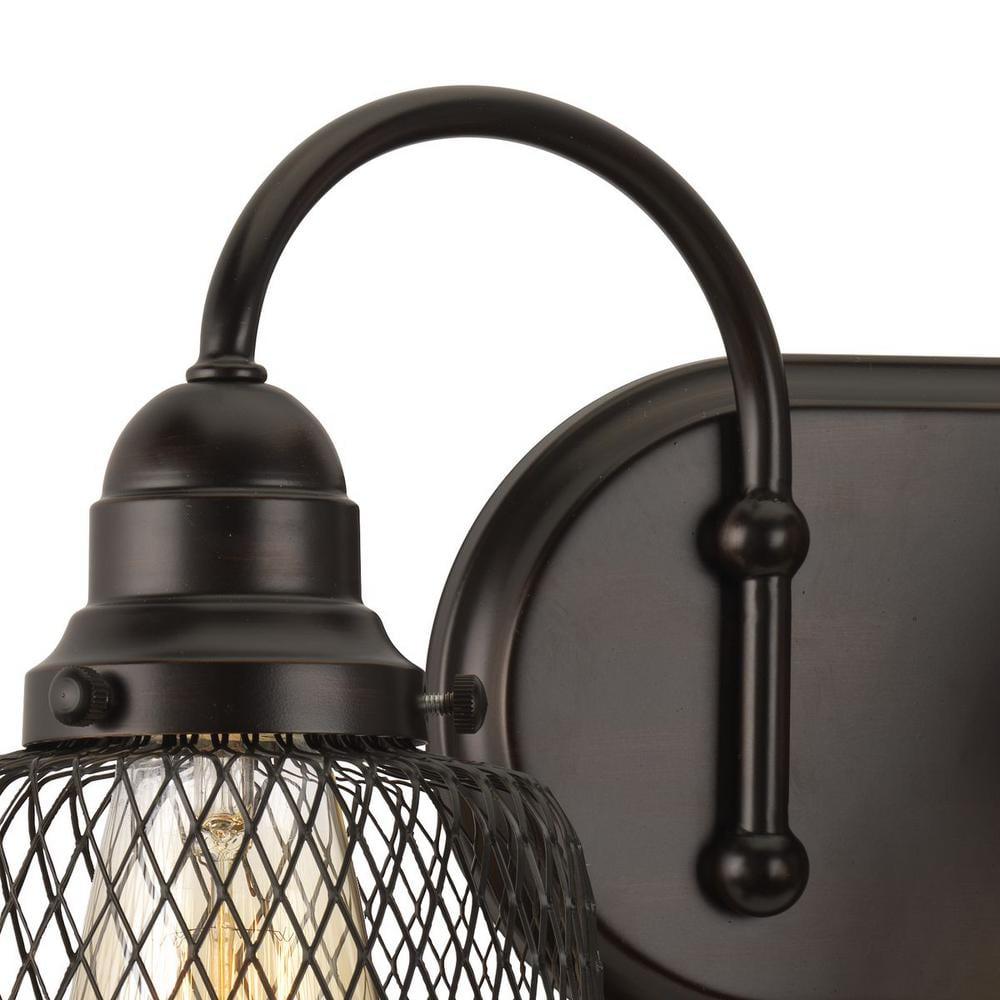Progress Lighting Tilley 2-Light Bath & Vanity in Antique Bronze, Steel, Industrial Style, Metal Mesh Shades