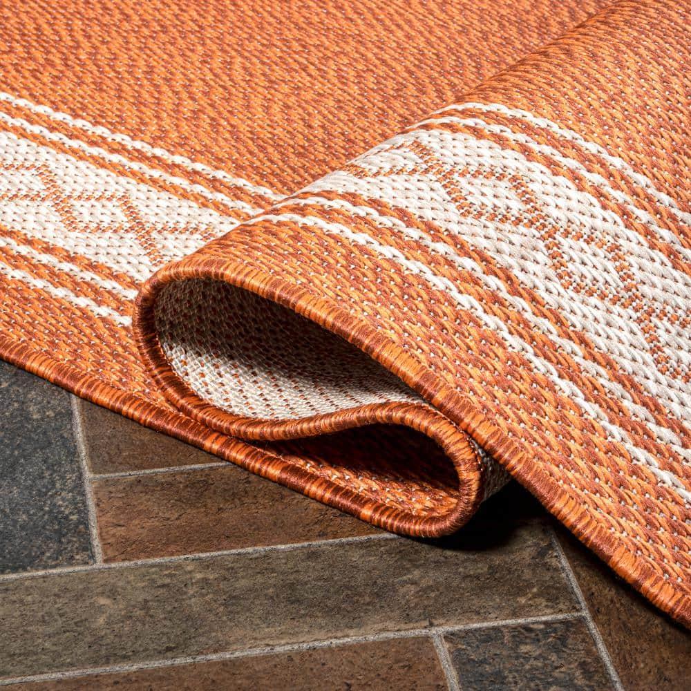 5' x 8' Lucia Classic Diamond Border Indoor/Outdoor Area Rug, Orange/Cream - JONATHAN Y