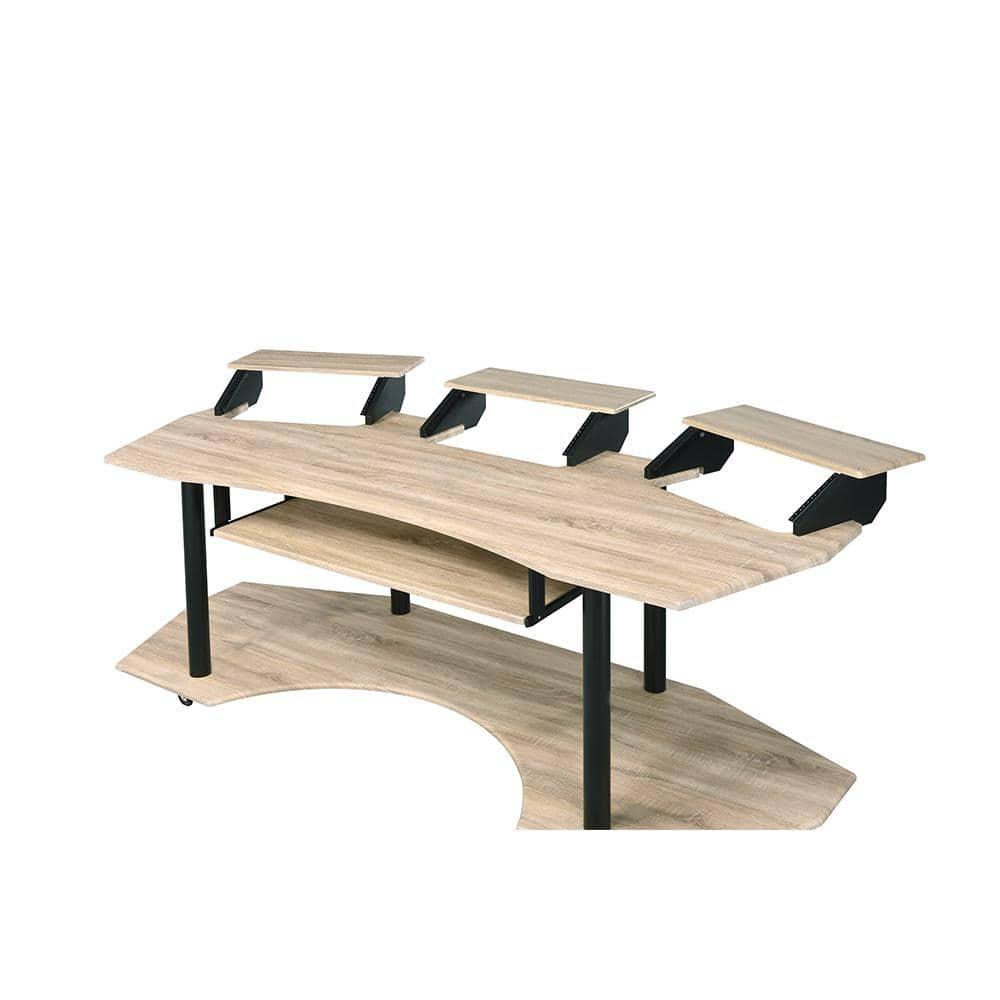 Acme Furniture Eleazar 3 Stands Computer Desk Natural Oak: Metal Frame, Veneer Surface, Hutch Storage