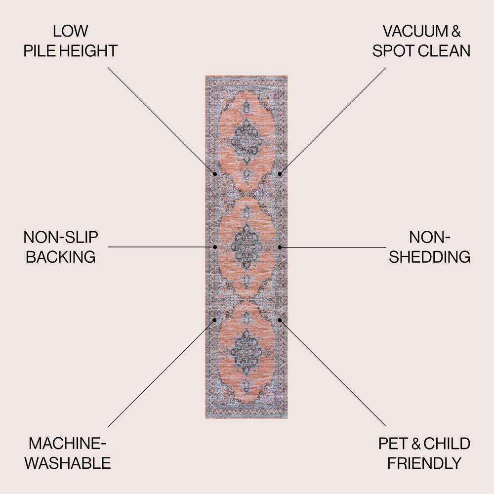 JONATHAN Y Wincer Chenille Cottage Medallion Machine-Washable Orange/Gray 2 ft. x 8 ft. Runner Rug