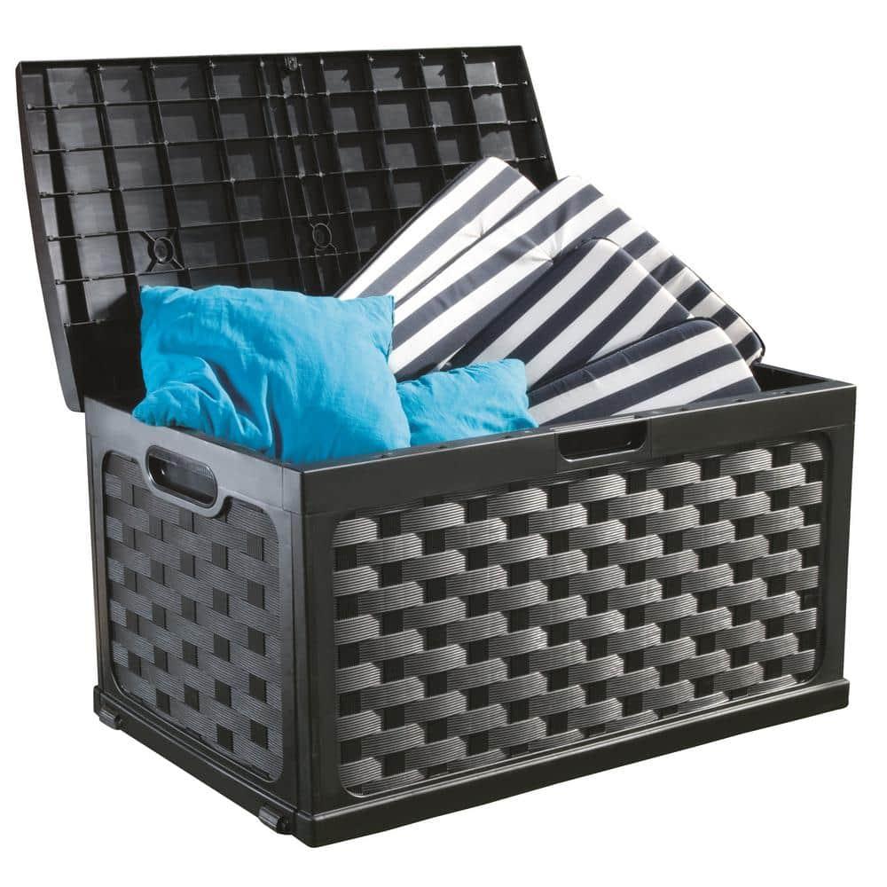 Starplast 88 Gallon Rattan Deck Box, Black