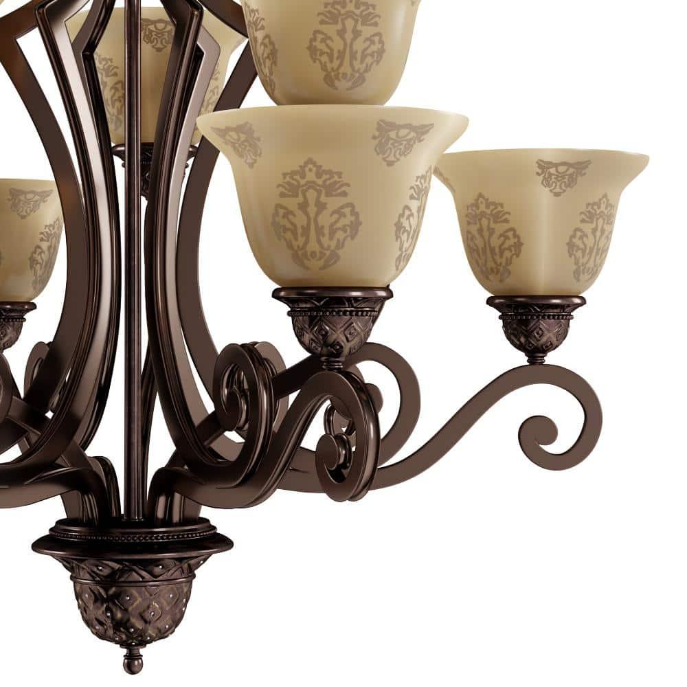 Oil Rubbed Bronze 9-Light Chandelier with Amber Glass Shades