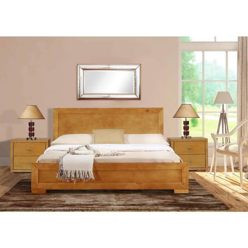 Camden Isle Trent Platform Bedroom Set | Paneled Headboard and Footboard | Queen, Oak + 2 Nightstands