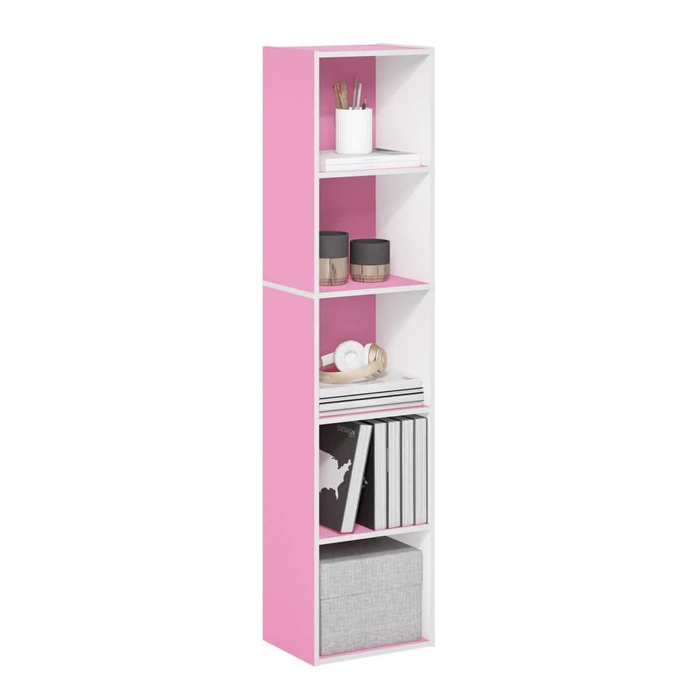 Furinno Pasir 5-Tier Open Shelf Bookcase, Pink/White