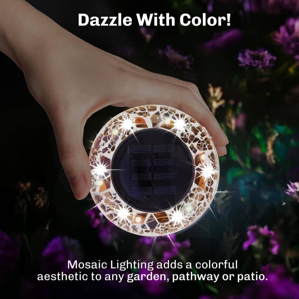 Bell + Howell Bell+howell Disk Lights Solar Ground Lights Mosaic Wireless Auto On/off Solar Pathway Garden Outdoor Lighting With 6 Led Bulbs For Lawn, Patio, Garden, Yard, Pathways Waterproof, 4 Pack - Blue & Reviews | Wayfair
