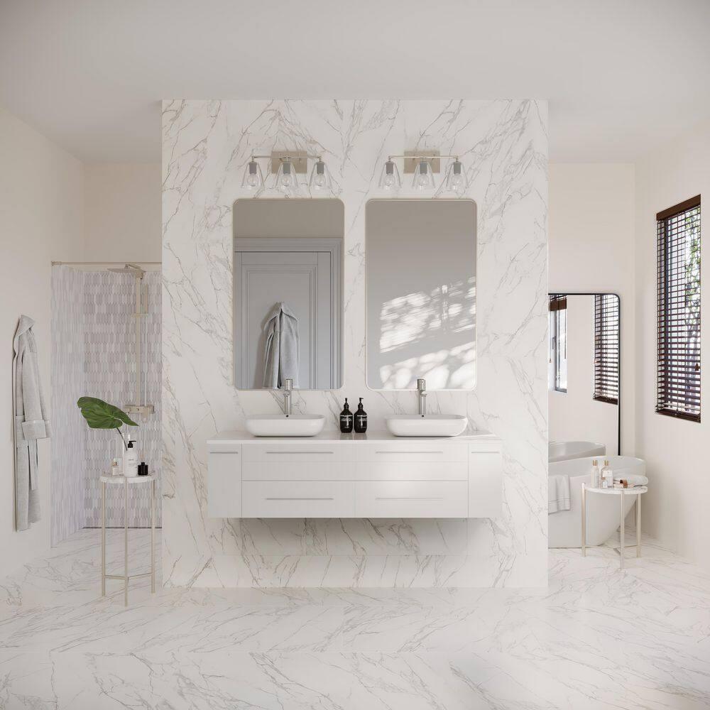 Fresca Lucera 60" Wall Mount Double Sink Modern Bathroom Vanity with Top and Vessel Sinks