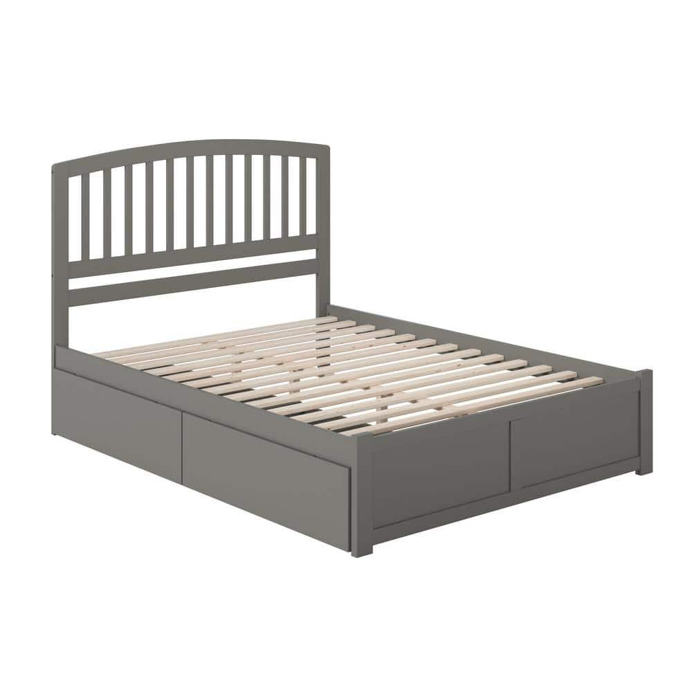 Richmond Queen Platform Bed with Flat Panel Foot Board and 2 Urban Bed Drawers in Grey