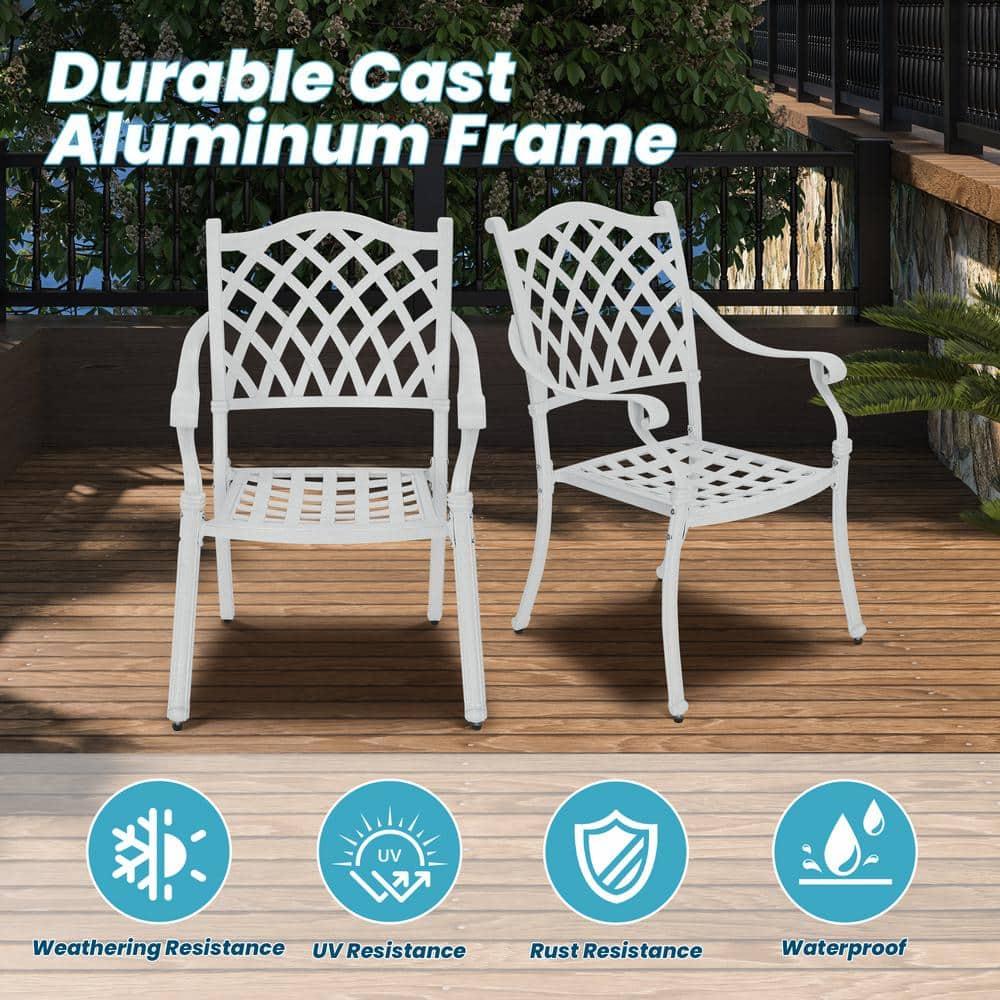 Mondawe Cast Aluminum Chair Woven Slatted AL Dining Chair White