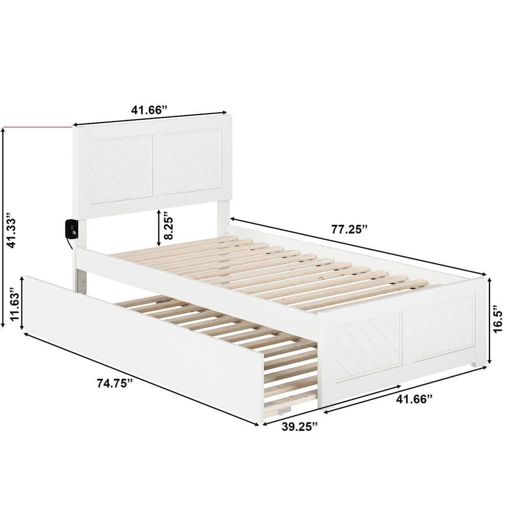 HAOYUN Canyon Twin XL Farmhouse Solid Wood Platform Bed with Footboard & Twin XL Trundle, White