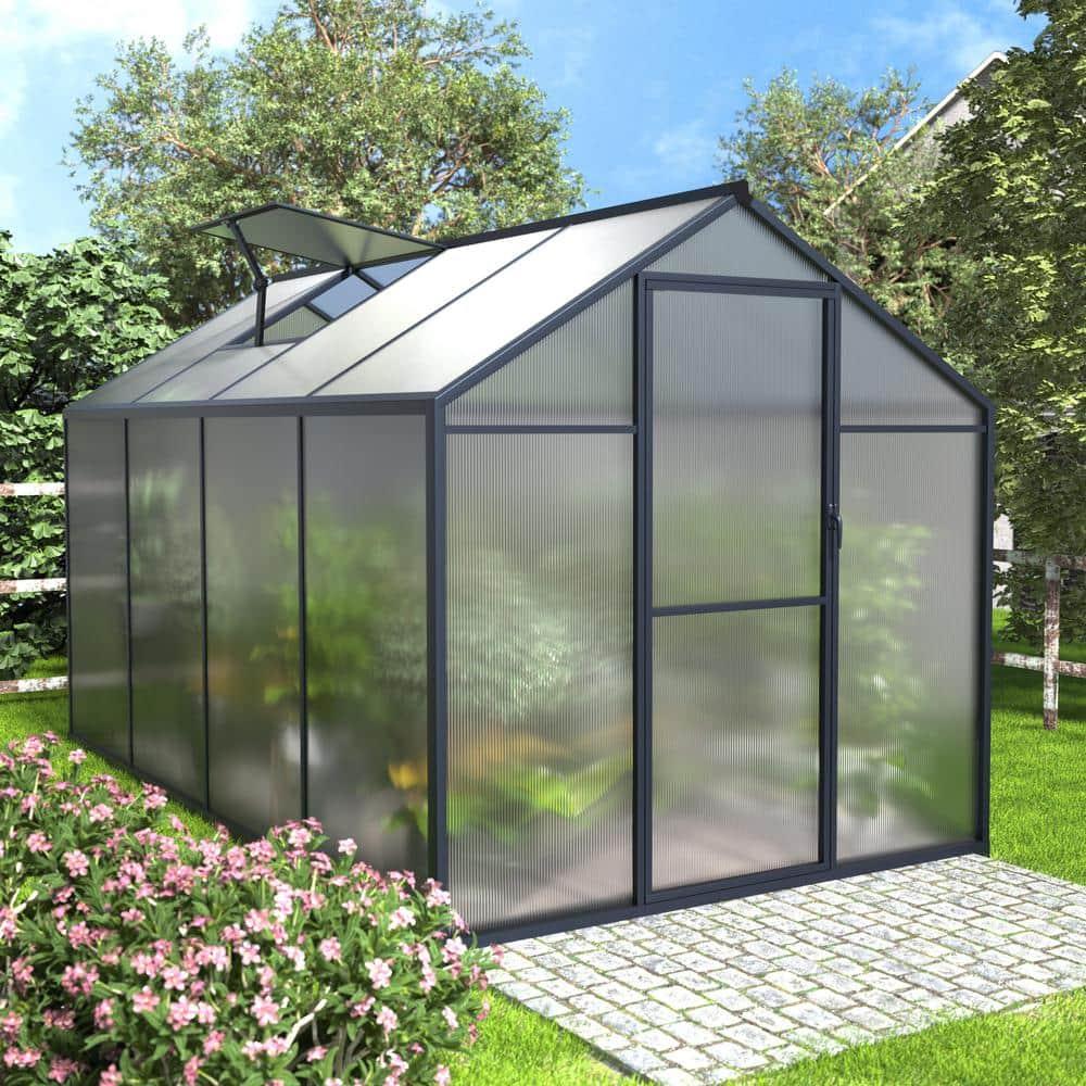 VEIKOUS 8' x 6' Greenhouse for Outdoor Heavy Duty Polycarbonate Garden Plants Greenhouse Kit w/ Aluminum Frame, Lockable Door and Window, Grey