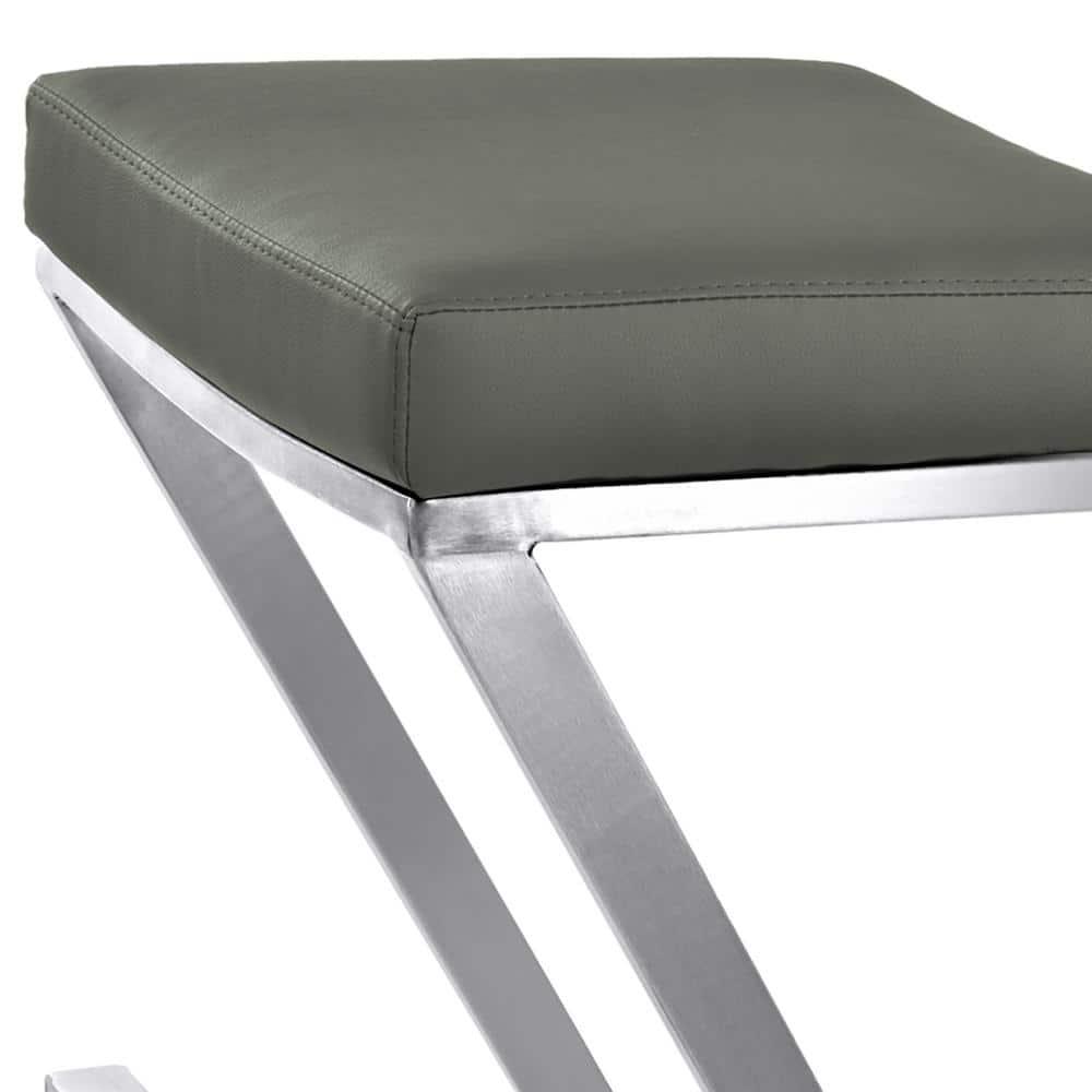 Armen Living Atlantis Backless Barstool, Brushed Stainless Steel Finish with PU Upholstery