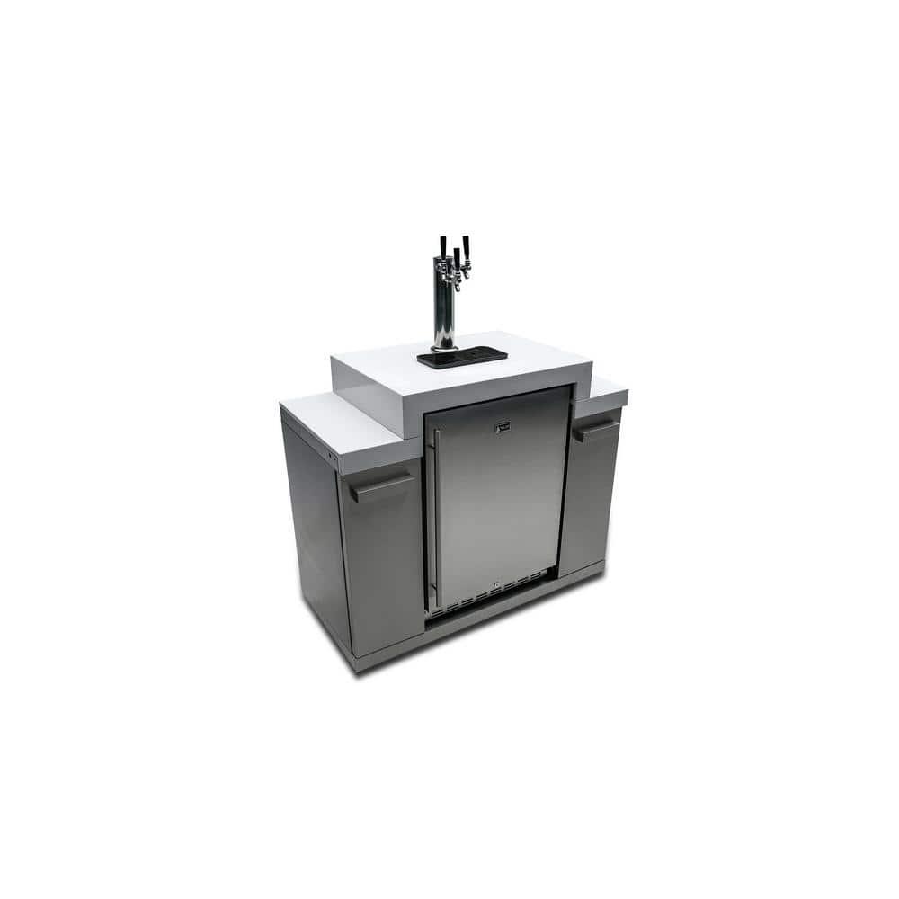 Mont Alpi MA-KEG Stainless Steel Outdoor Rated 3 Beer Tap Kegerator Keg Center Refrigerator Module with Digital Display + White Granite Countertop - Holds 3 Pony Kegs - Fits Island Grills