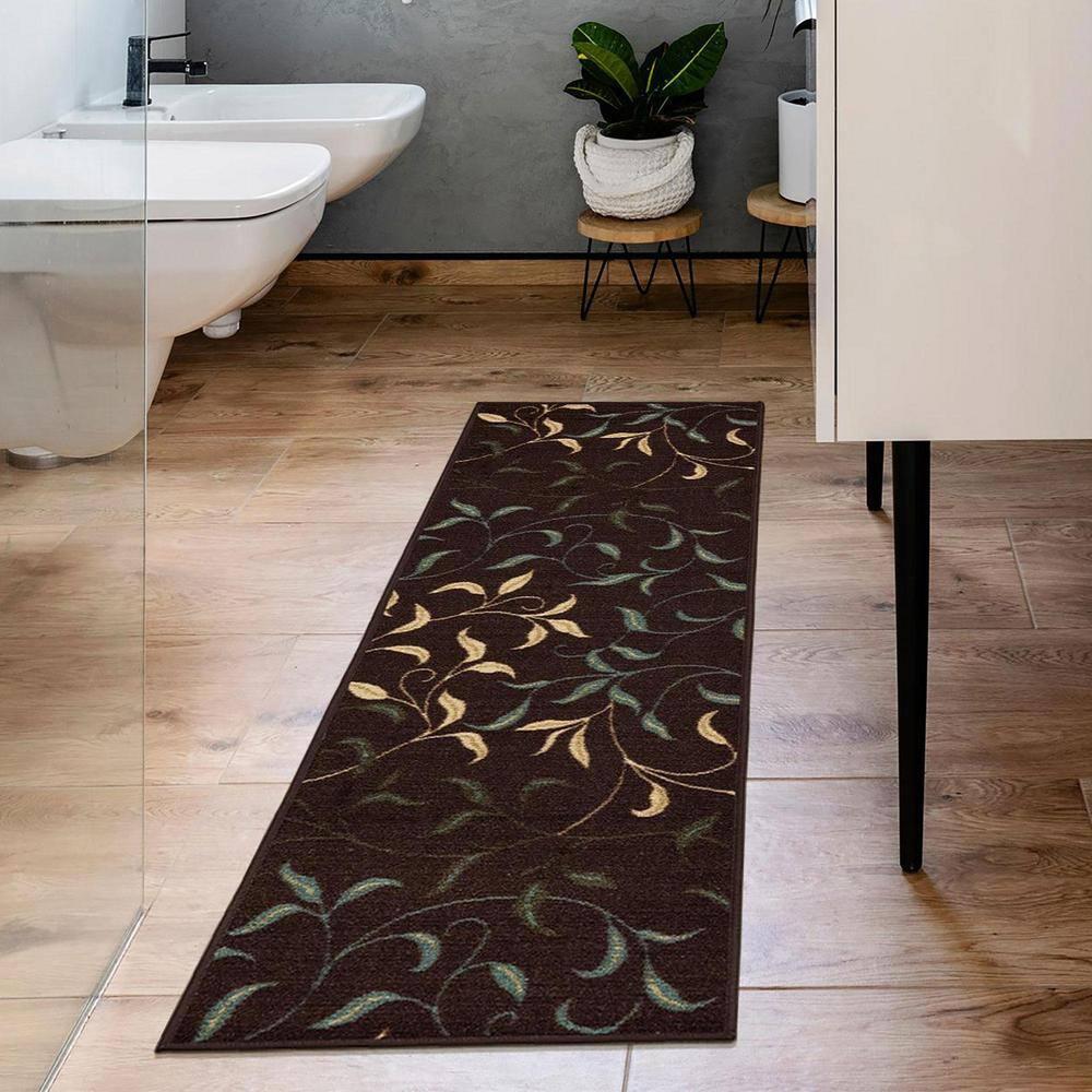 Ottohome Non-Slip Leaves Area Rug For Living Room, Hallway Runner, Entryway Rug, Brown