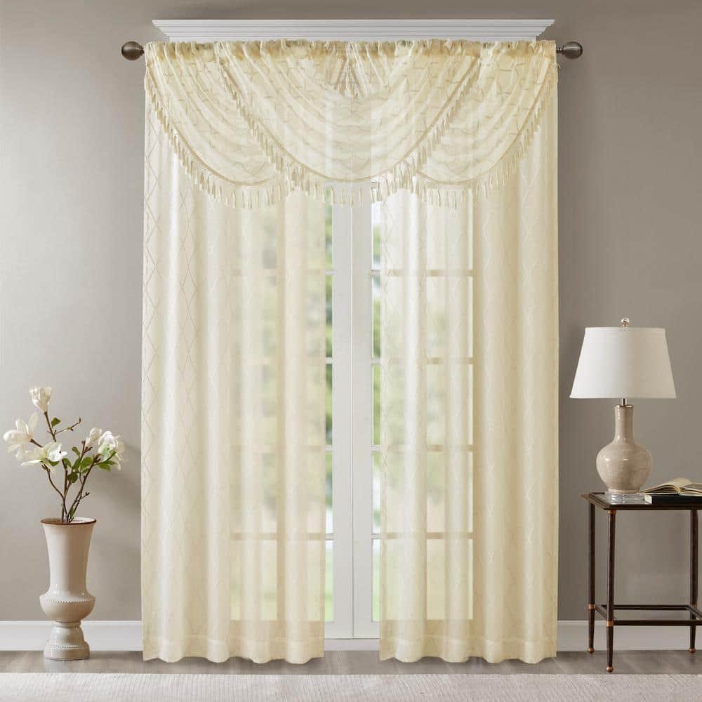 Madison Park Irina Diamond Sheer Embroidered Single Waterfall Valance