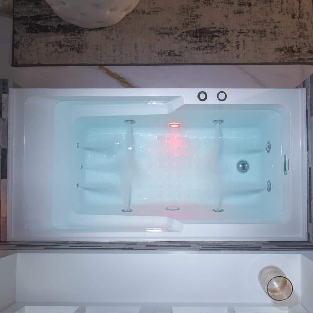 60" x 30" Whirlpool Heated Rectangular Alcove Acrylic Bathtub with Chrome/Matte Black Drain and Overflow