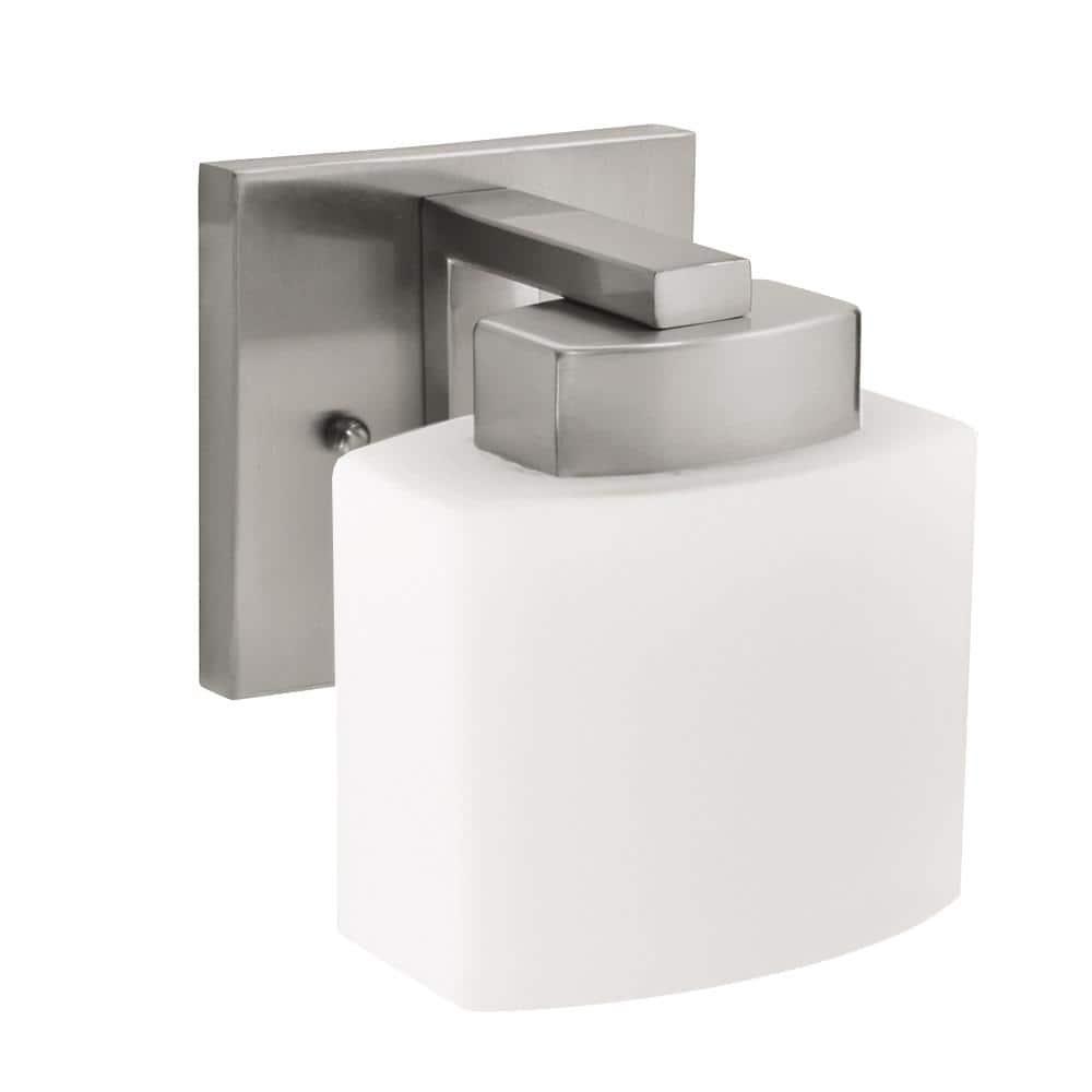Design House Dove Creek Dimmable Wall Light Sconce with Frosted Glass, Satin Nickel