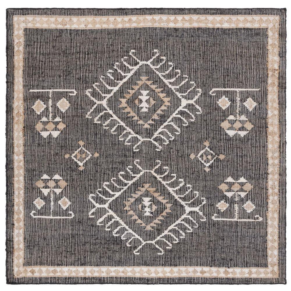 Kilim KLM762 Flat Weave Area Rug - Black/Ivory - 7'x7' - Safavieh