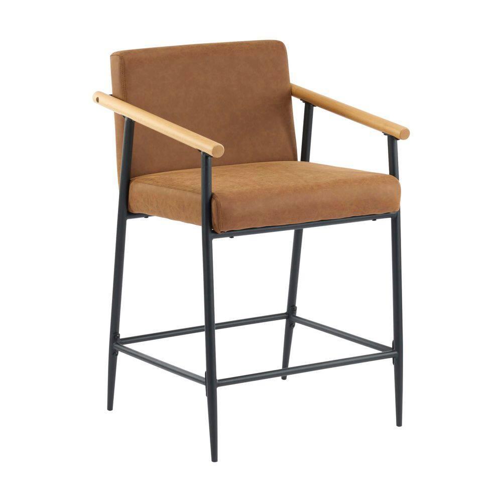 Christopher Knight Home Emil Mid Century Modern Upholstered Counter Stool with Iron Frame (Set of 2), Brown