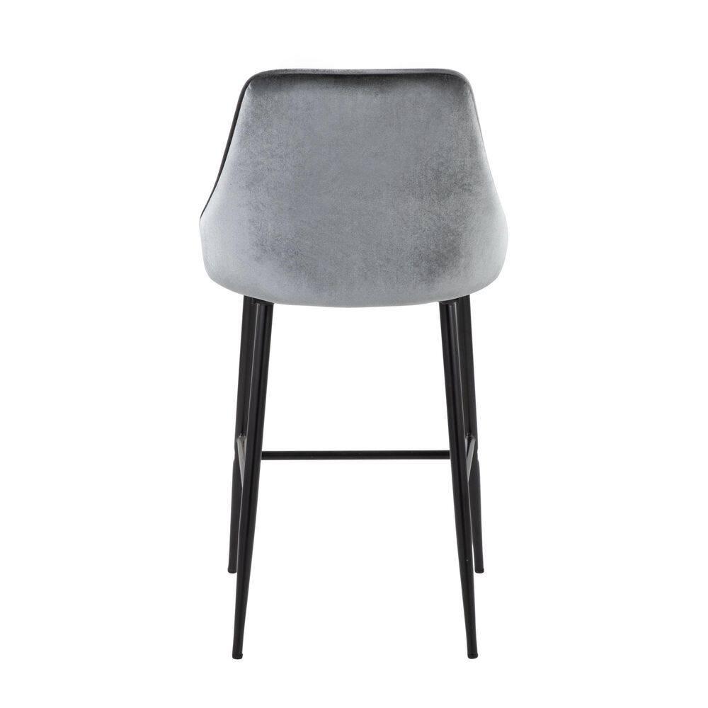 Marcel 25" Contemporary Fixed-Height Counter Stool In Black Metal And Blue Velvet - Set Of 2