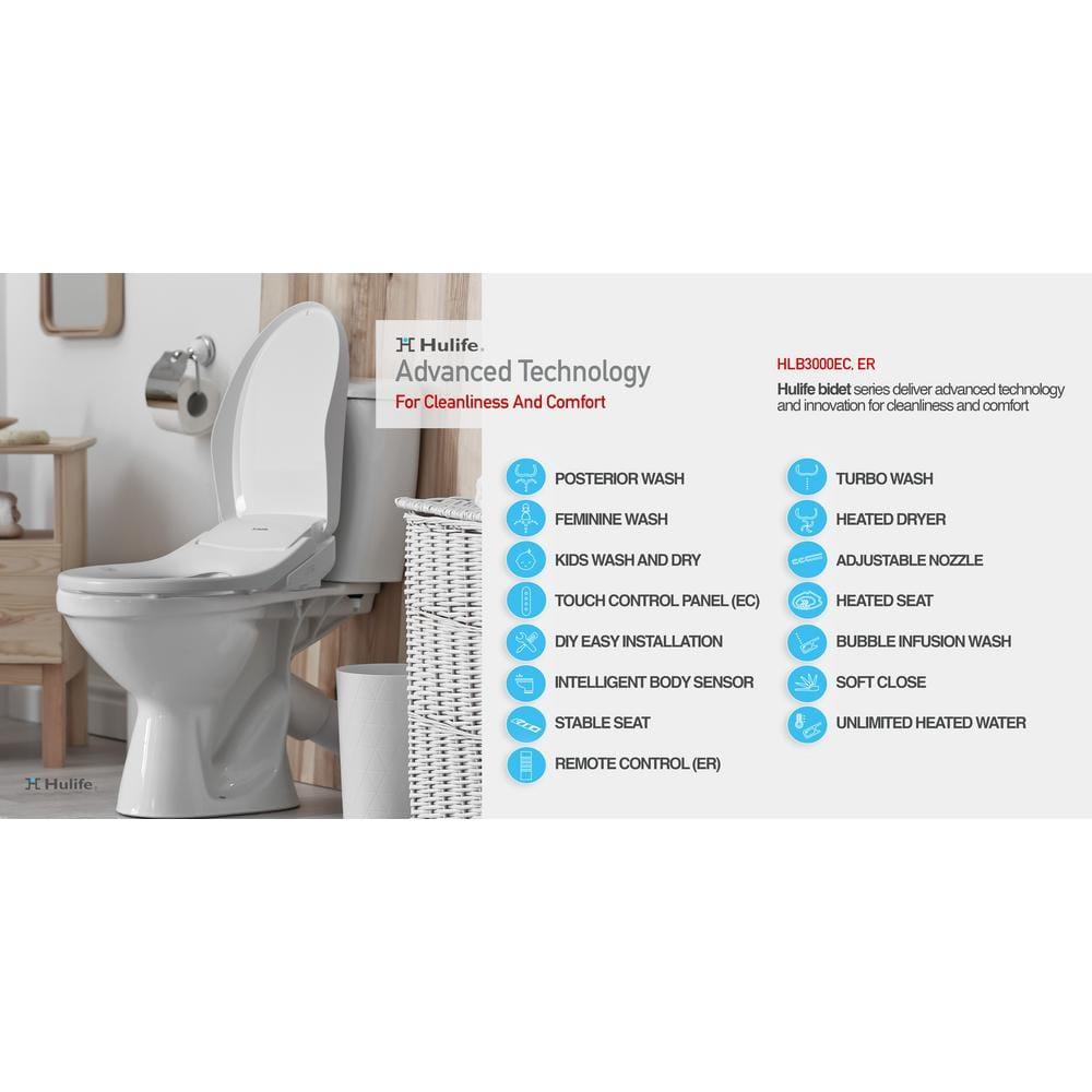 Hulife HLB-3000EC Electric Bidet Seat for Elongated Toilets White : Microfiber, Machine Washable, Non-Slip Backing