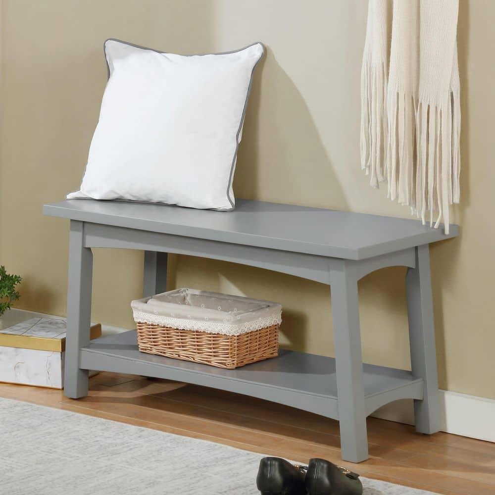 Alaterre Craftsbury 36 in. Sturdy Pine Wood Entryway Bench, Open Design Accent Furniture, Gray