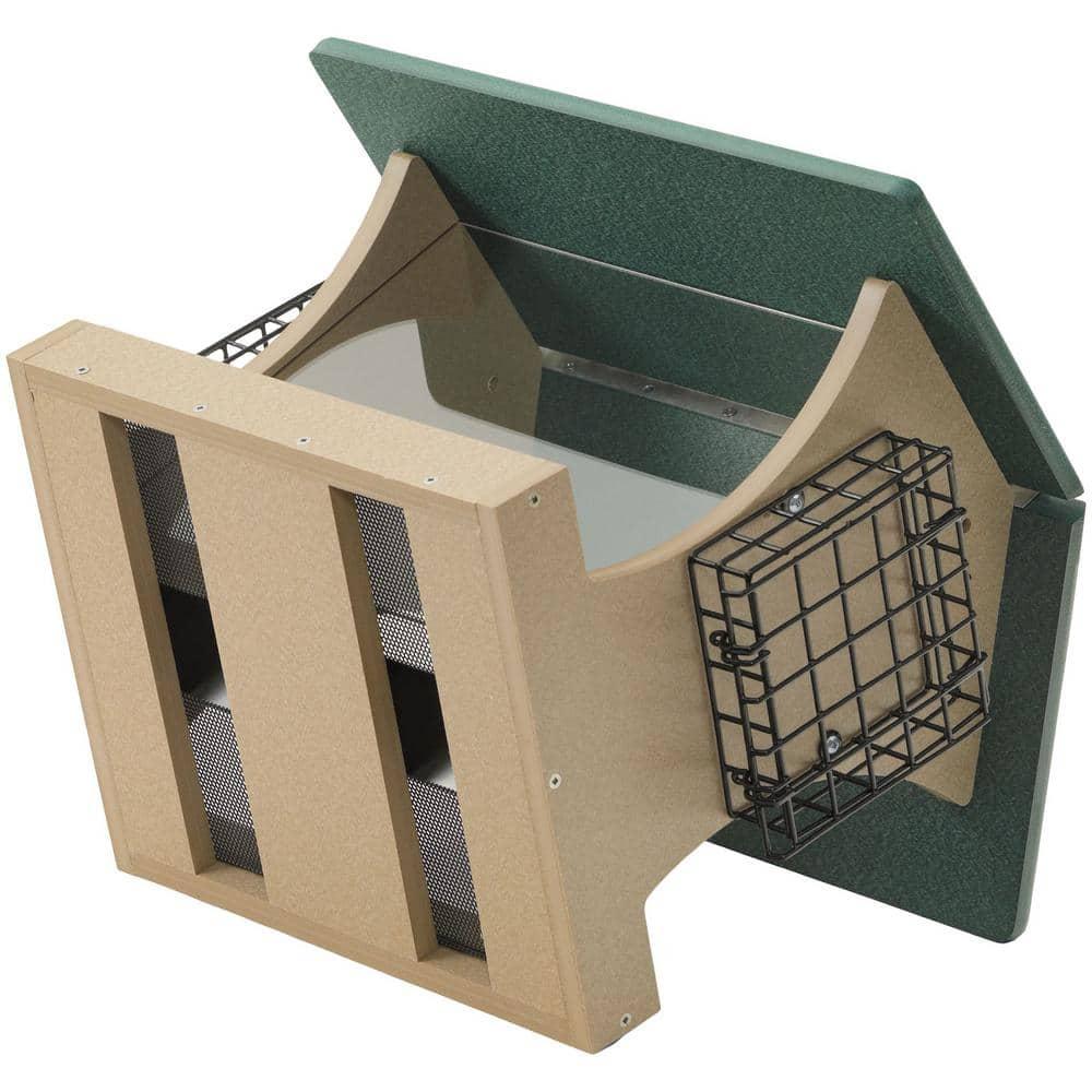 Large Green and Taupe Recycled Plastic Hopper Feeder with Suet Cages