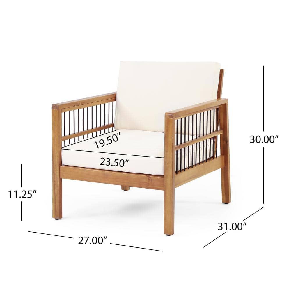 Noble House Bennion with Cushion Acacia Wood Outdoor Lounge Chair - Set of 2, Beige and Teak